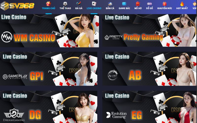 Giao diện casino SV368 sang trọng, thao tác mượt mà